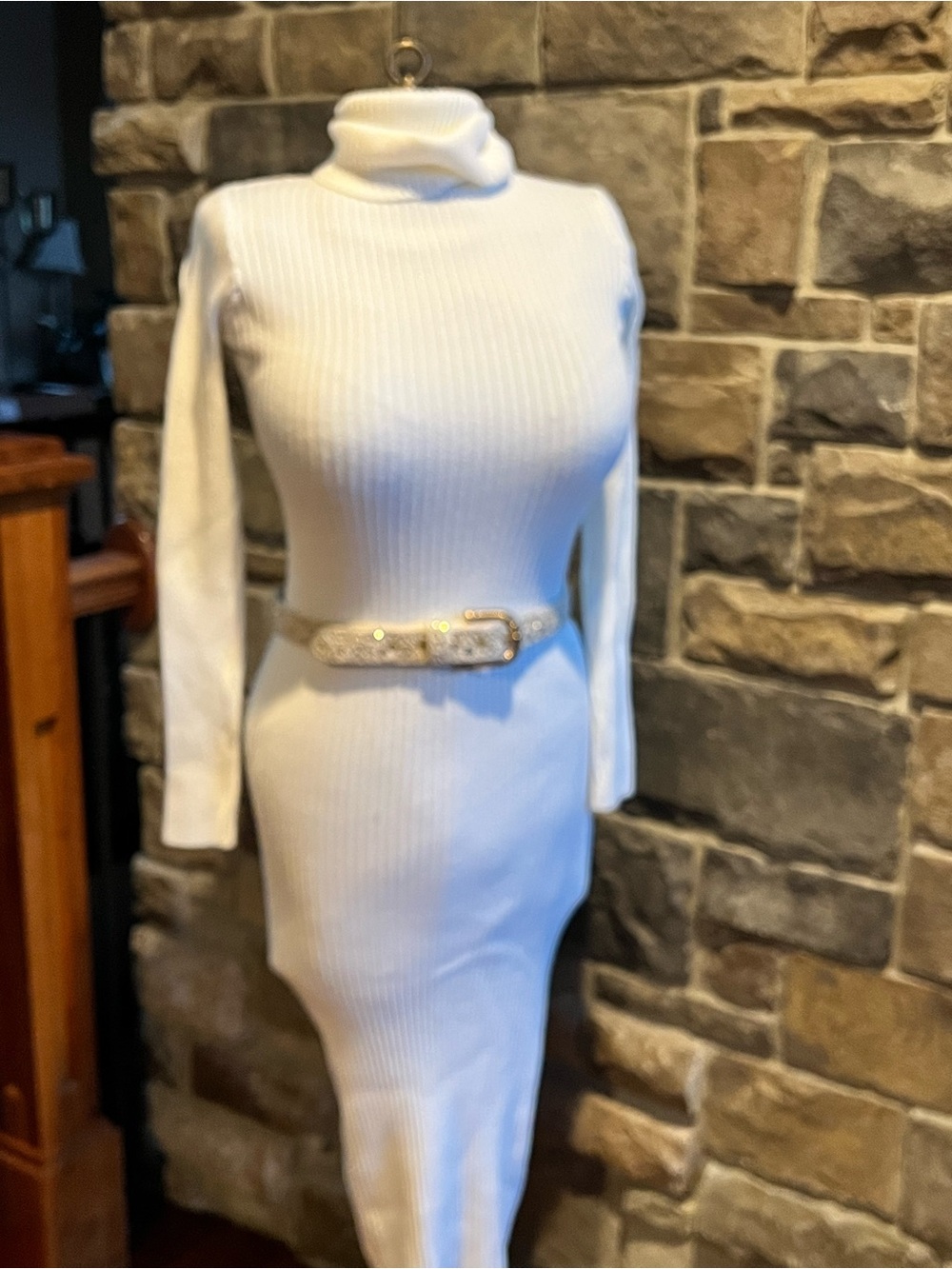 Ribbed Turtle Neck Dress - cream size 8 bundle accessories for a stunning look!
